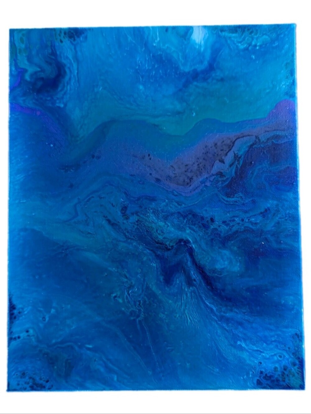 Abstract Fluid Pour Painting Blue Acrylic 8" x 10" Home Decor Wall Art